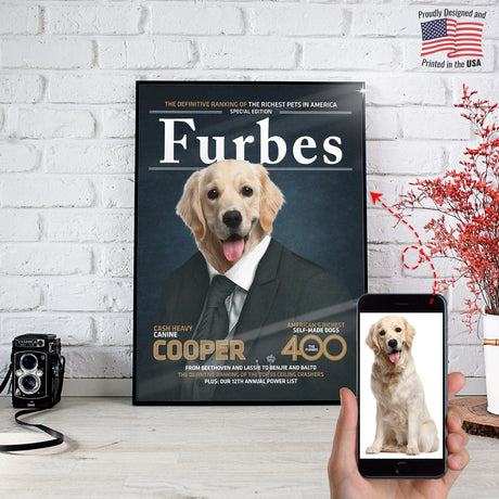 Posters, Prints, & Visual Artwork 'Furbes' Personalized Pet Poster Canvas Print | Personalized Dog Cat Prints | Magazine Covers | Custom Pet Portrait from Photo | Personalized Gifts for Dog Mom or Dad, Pet Memorial Gift