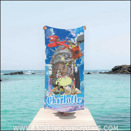 Towels Ghibli Characters Collection Personalized Towel Kids Beach Towel, Boy Girl Beach Towels, Name Ghibli Characters Bath Towels