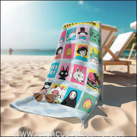 Towels Ghibli Characters Cube Personalized Towel Kids Beach Towel, Girl Beach Towels, Name Ghibli Characters Bath Towels