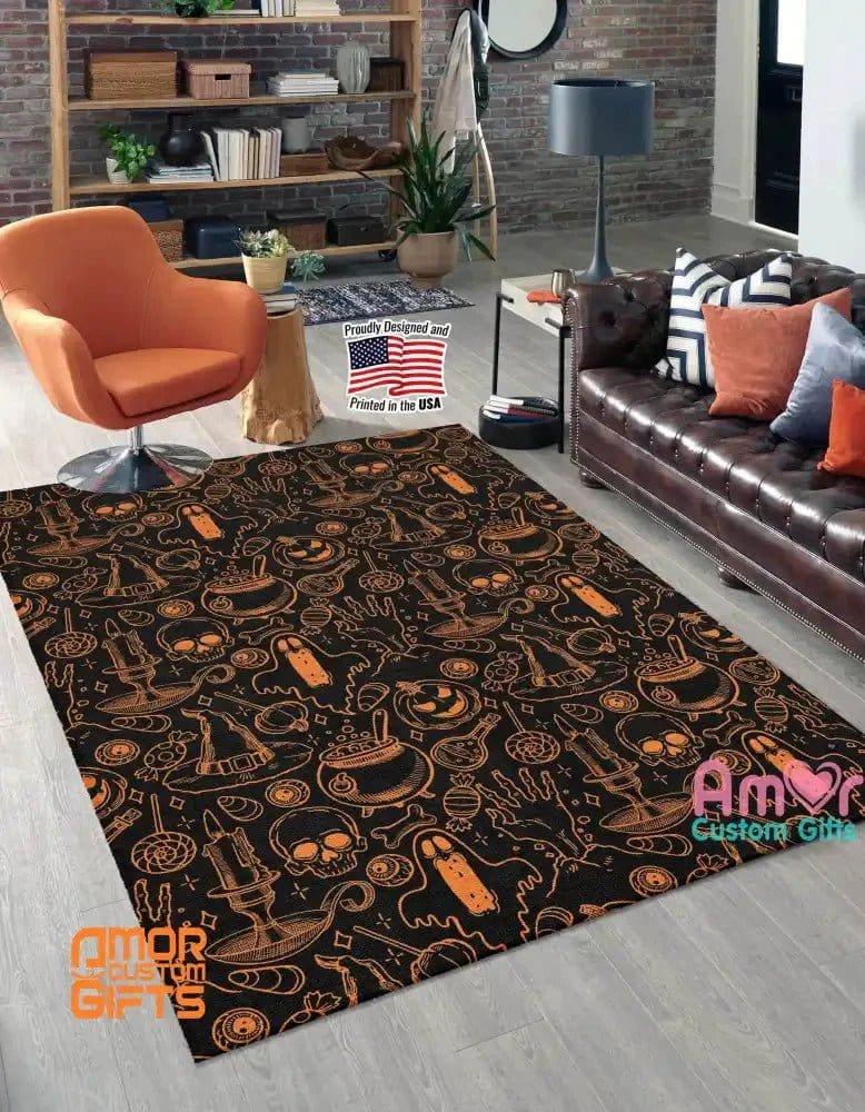 Mats & Rugs Halloween Modern Witch Crafts Orange Black Rugs | Halloween Modern Witch Crafts Home Carpet, Mat, Home Decor
