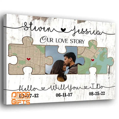 Posters, Prints, & Visual Artwork Hello Will You I Do Anniversary Street Map Personalized Photo Canvas Poster