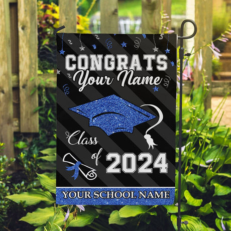 USA MADE Double Side Print Personalized Graduation Flag | Custom Congrats Class Of 2024 Glitter Graduation Garden Flag, Graduation Decoratio