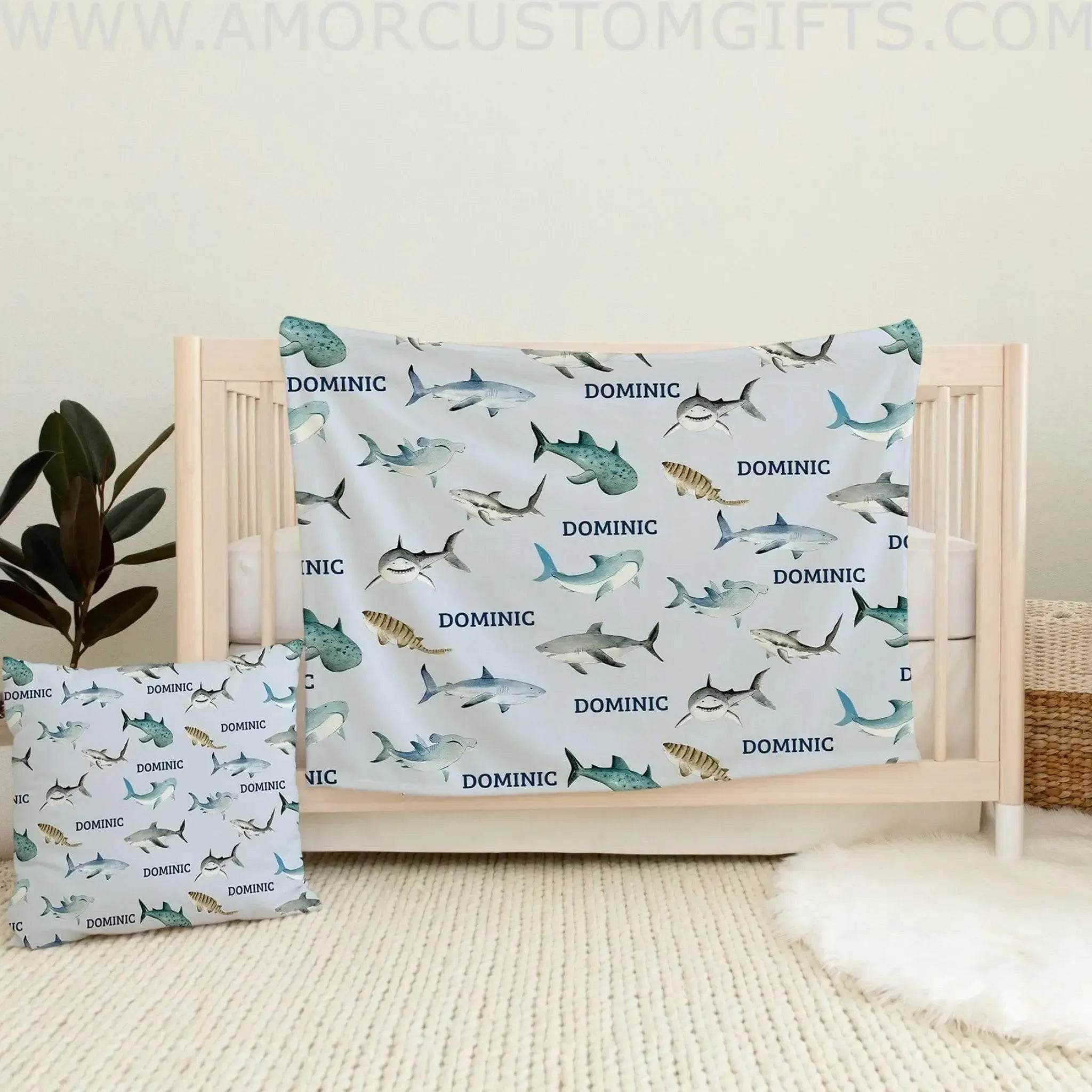 Made In USA Personalized Shark Blanket Blanket Custom Name Girl Boy Blanket Nursery Theme Amor Custom Gifts