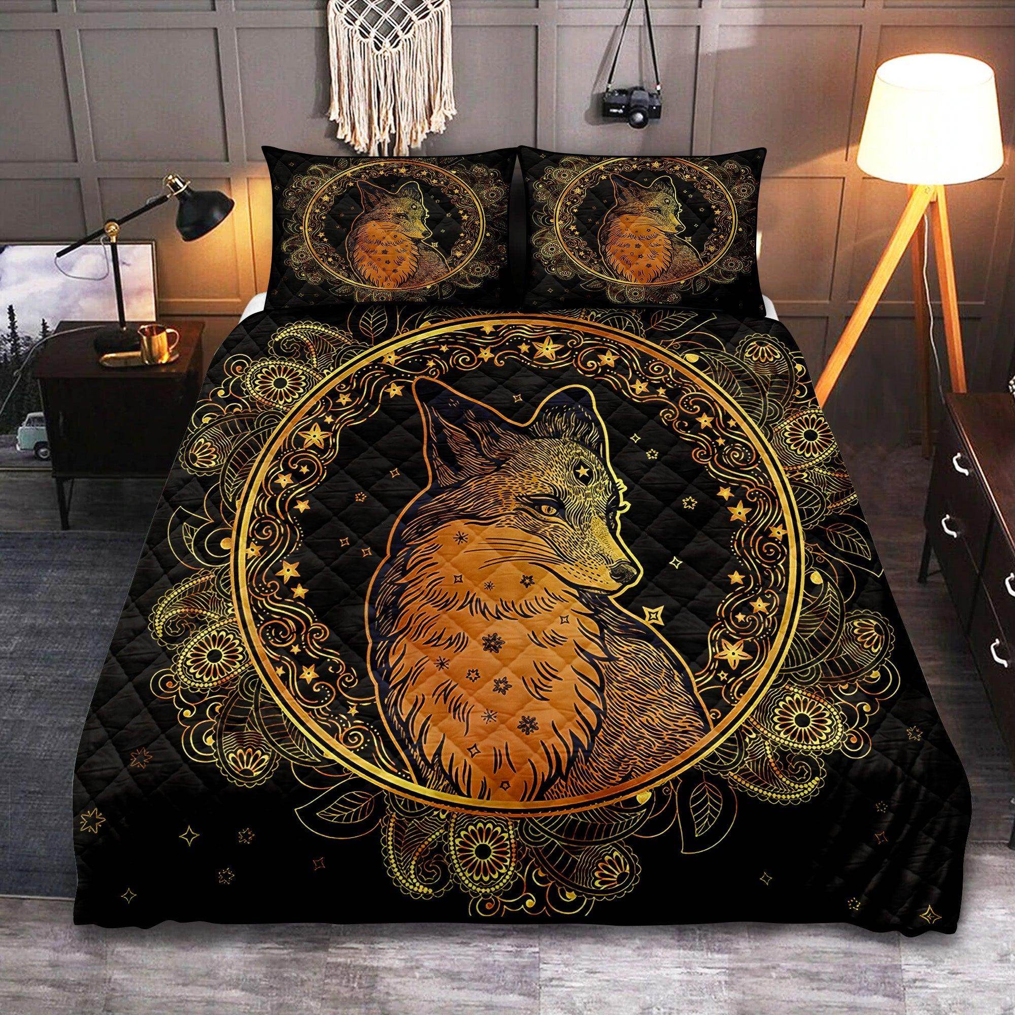 Fox Set Fox Mandala Quilt Set – Personalized 3-Piece Bedding Set for Cozy ...