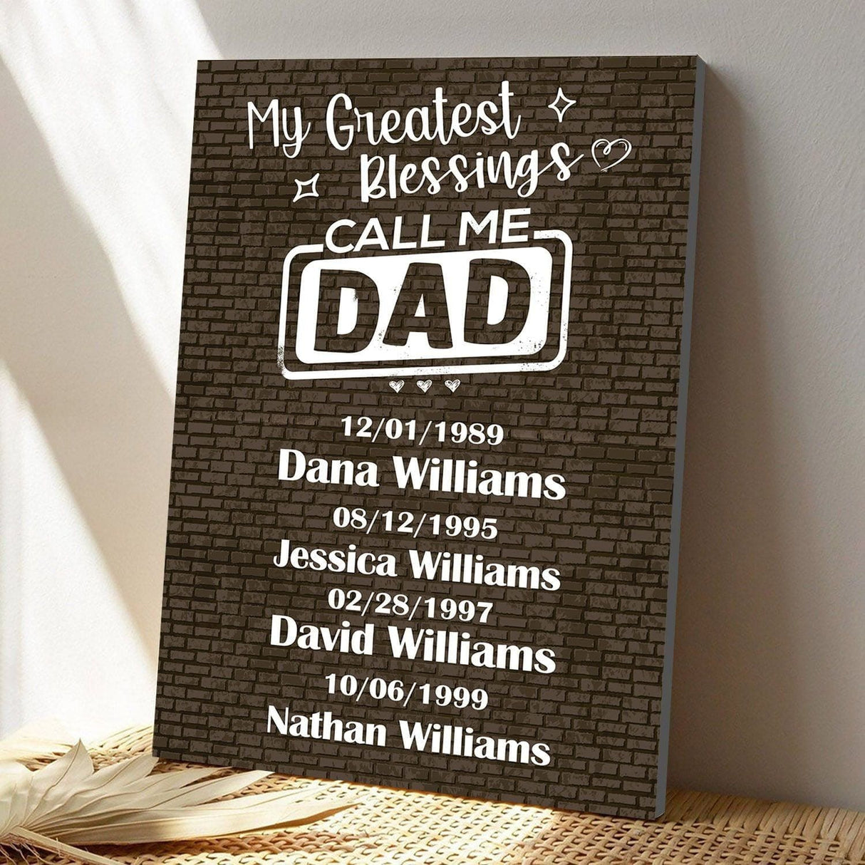 Customizer My Greatest Blessings Call Me Dad Wall Art Personalized Father's Day Gifts
