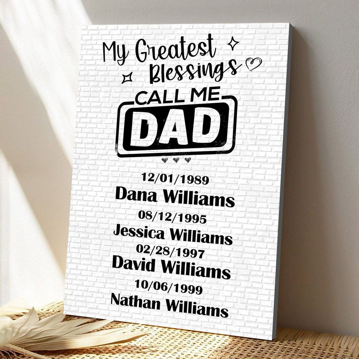 Customizer My Greatest Blessings Call Me Dad Wall Art Personalized Father's Day Gifts