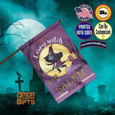 Yard Signs & Flags Not Every Witch Lives In Salem Garden House Flag, SPECIAL 2 SIDE PRINTINGS, Custom Halloween Garden House Flag. Custom Name Flag