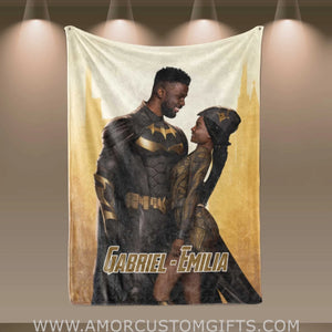 Blankets Personalized African Hispanic Superhero Couple Photo Blanket | Personalized Bat-themed Blanket