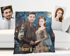 Blankets Personalized Aragorn And Arwen LOTR Couple Blanket | Custom Face & Name Couple Blanket