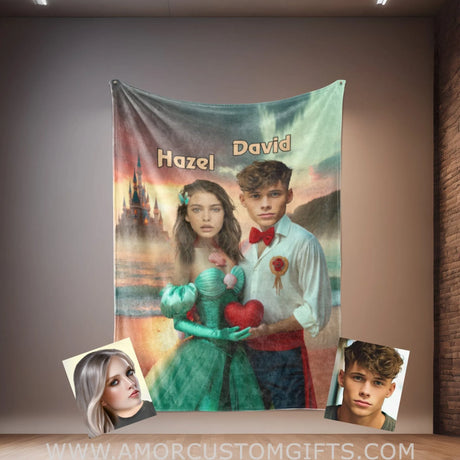 Blankets Personalized Ariel and Prince Eric Blanket | Custom Face & Name Couple Blanket