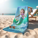 Towels Personalized Ariel Mermaid Princess Summer Surfing Girl Beach Towel | Custom Name & Photo Girl Beach Towel