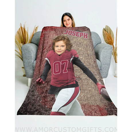 Blankets Personalized Arizona Football Boy Blanket | Custom Face & Name Football Boys Blanket