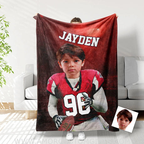Blankets Personalized Atlanta Football Boy Blanket | Custom Face & Name Football Boys Blanket