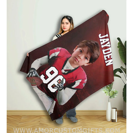 Blankets Personalized Atlanta Football Boy Blanket | Custom Face & Name Football Boys Blanket
