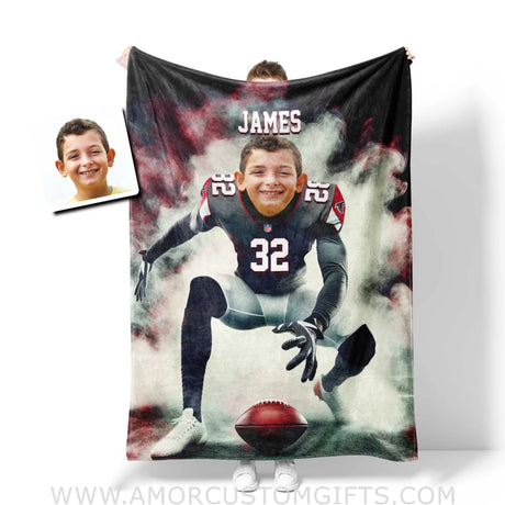Blankets Personalized Atlanta Football Boy Falcons Photo Blanket | Custom Name & Face Boy Blanket