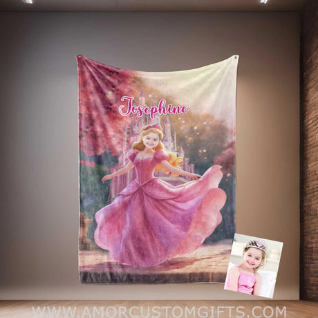 Blankets Personalized Aurora Sleeping Beauty 4 Photo Blanket | Custom Name & Face Girl Princess Blanket