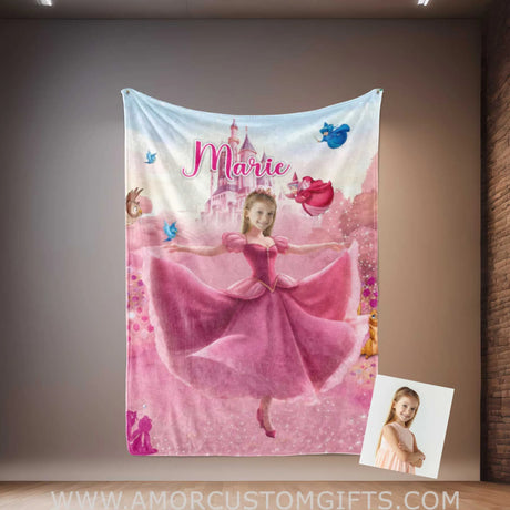 Blankets Personalized Aurora Sleeping Beauty 5 Photo Blanket | Custom Name & Face Girl Princess Blanket