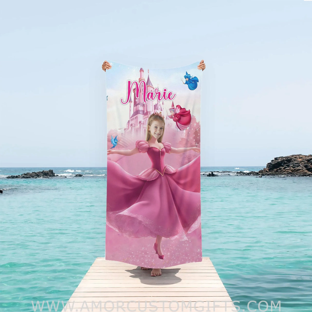 Towels Personalized Aurora Sleeping Beauty Girl Photo Beach Towel | Customized Princess Girl Beach Towel