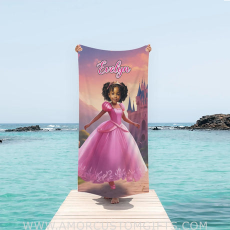 Towels Personalized Aurora Sleeping Beauty Pink Castle Girl Photo Beach Towel | Customized Princess Girl Beach Towel