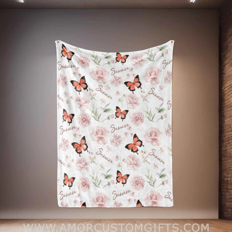 Blankets Personalized Baby Butterfly Flower Blanket | Custom Name Blanket For Baby Girl