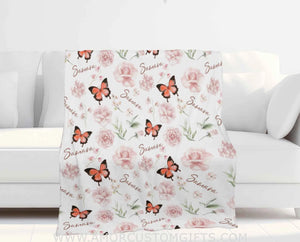 Blankets Personalized Baby Butterfly Flower Blanket | Custom Name Blanket For Baby Girl