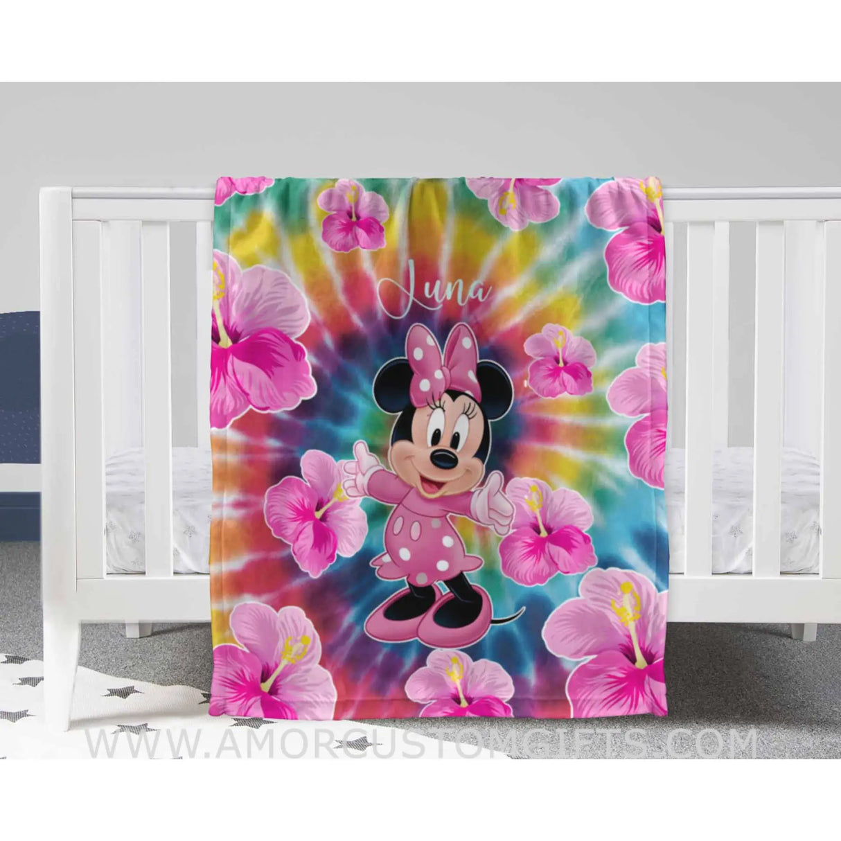 Blankets Personalized Baby Minne Mouse Colorful Blanket | Custom Name Blanket For Baby Girl