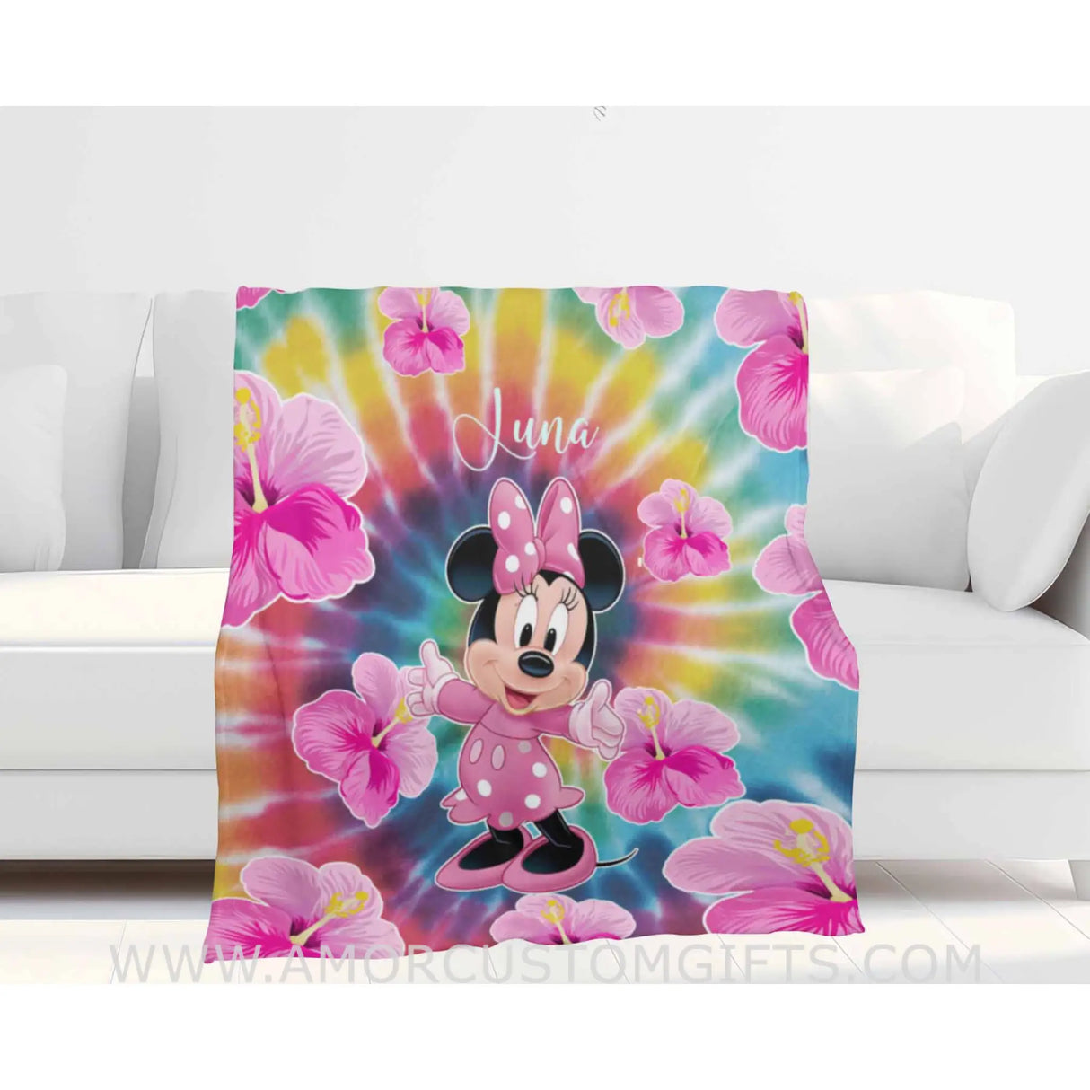 Blankets Personalized Baby Minnie Mouse Colorful Blanket | Custom Name Blanket For Baby Girl