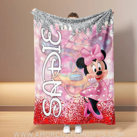 Blankets Personalized Baby Minnie Red Blanket | Custom Name Blanket For Baby Girl