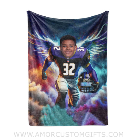 Blankets Personalized Baltimore Football Ravens Photo Blanket | Custom Name & Face Boy Blanket