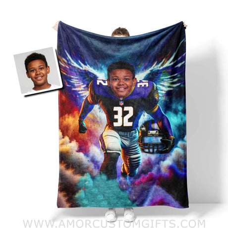 Blankets Personalized Baltimore Football Ravens Photo Blanket | Custom Name & Face Boy Blanket