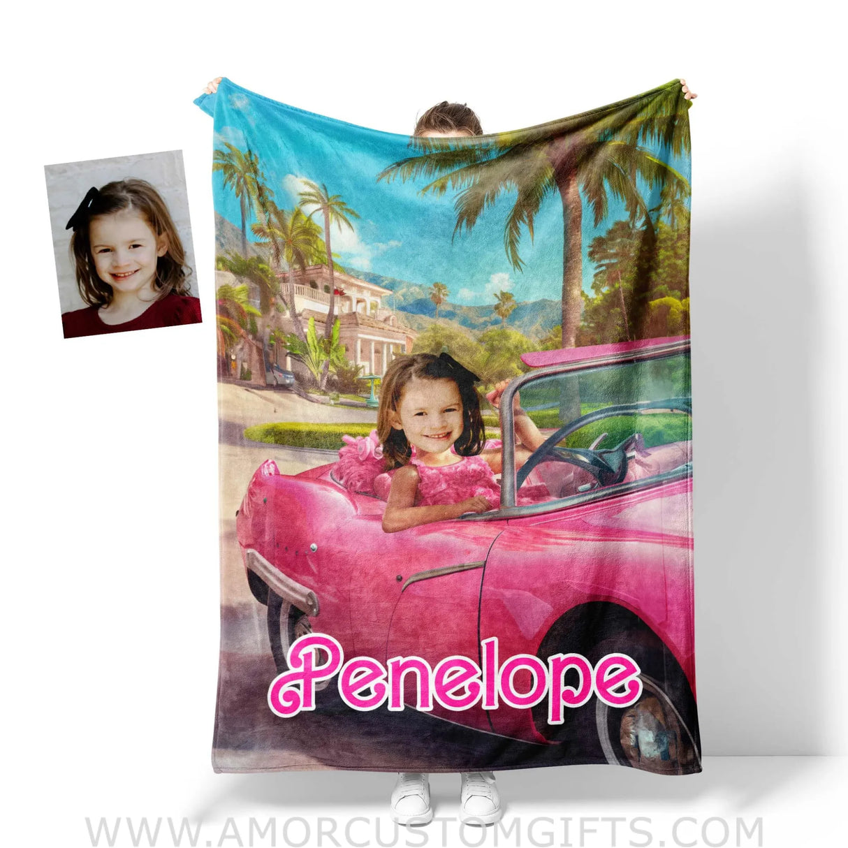 Blankets Personalized Fashion Doll Classic Car Blanket | Custom Name & Face Girl Blanket