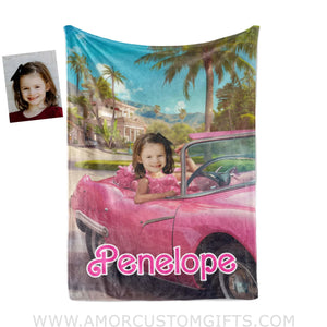 Blankets Personalized Fashion Doll Classic Car Blanket | Custom Name & Face Girl Blanket