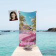 Towels Personalized Fashion Doll Girl Photo Beach Towel | Customized Pink Girl Barbi With Car At Her Castle Beach Towel