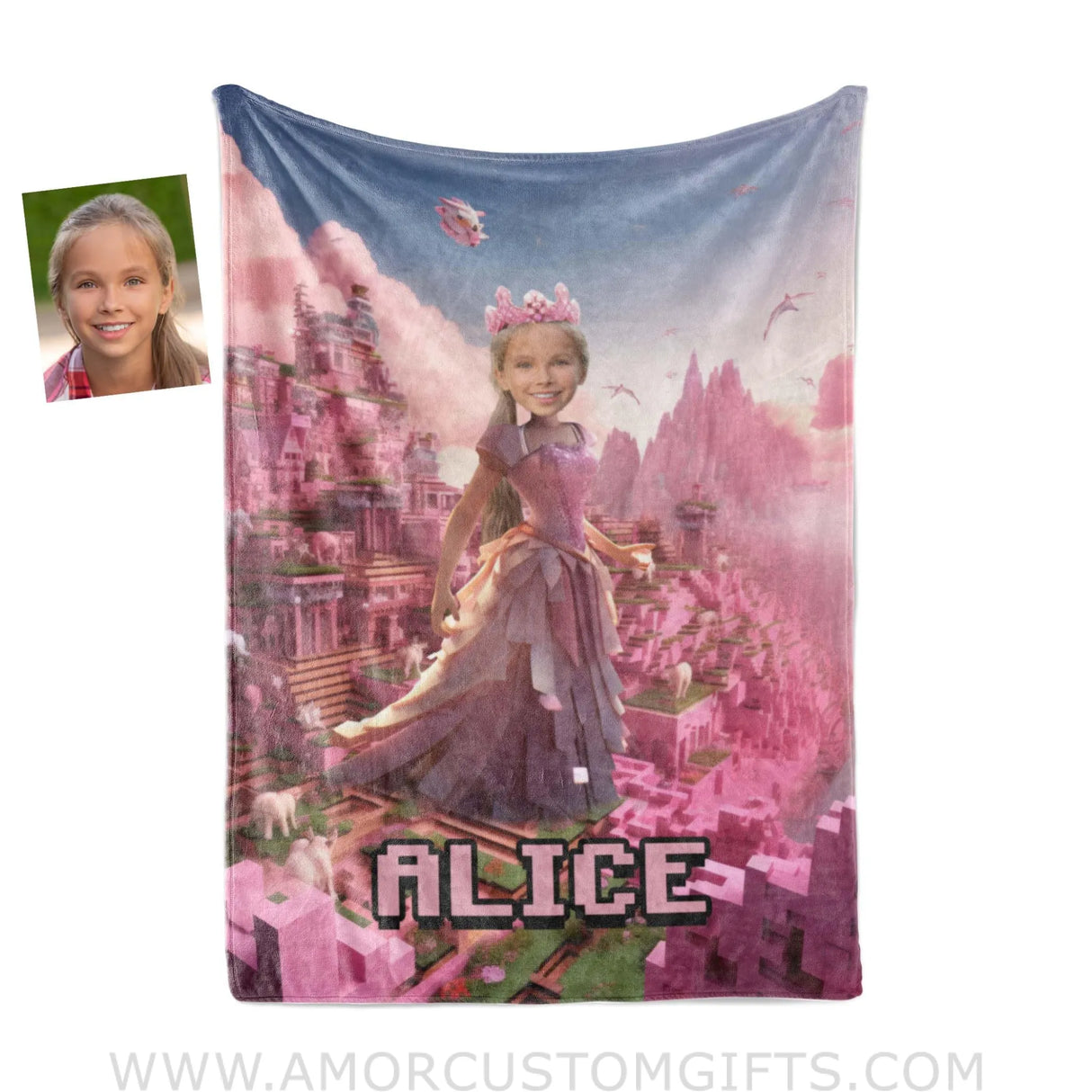 Blankets Personalized Barbi Minecraft Girl Blanket | Custom Name & Face Girl Blanket