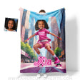 Blankets Personalized Fashion Doll Skating Afro Brown Barbi Girl Blanket | Custom Name & Face Girl Blanket