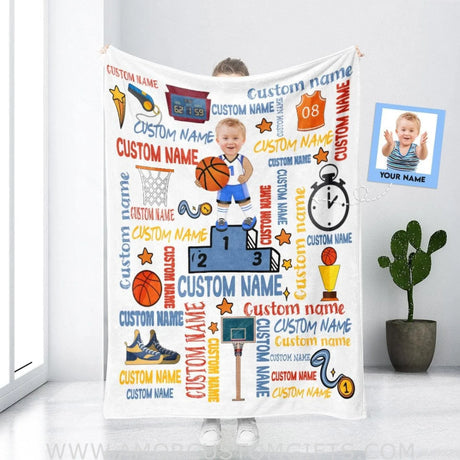 Blankets Personalized Basketball Boy Blanket | Custom Face & Name Sport Boy Blanket