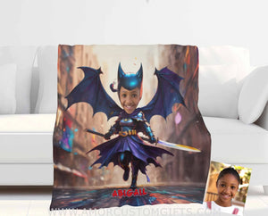 Blankets Personalized Bat Girl 4 Blanket | Custom Face & Name Superhero Girl Blanket