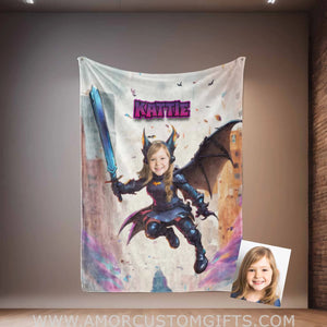 Blankets Personalized Bat Girl 5 Blanket | Custom Face & Name Superhero Girl Blanket
