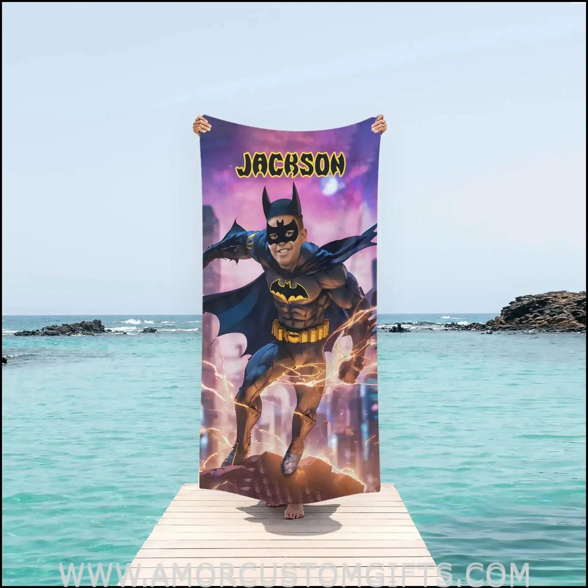 Towels Personalized Bat Hero Beach Towel | Customized Superhero Theme Pool Towel