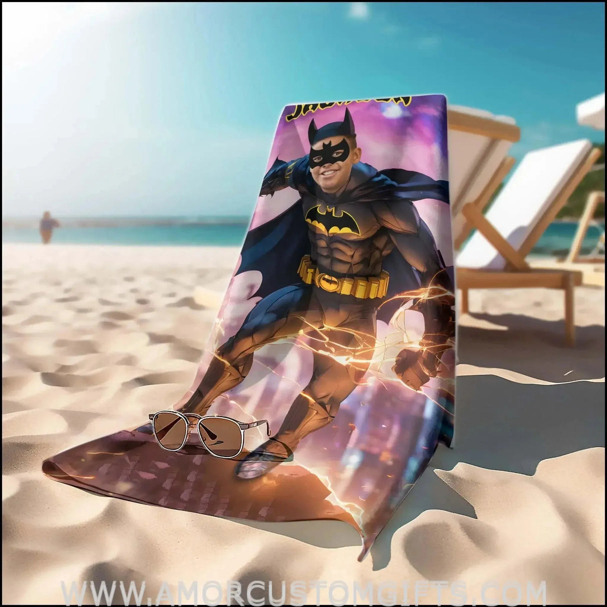 Towels Personalized Bat Hero Beach Towel | Customized Superhero Theme Pool Towel