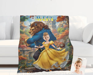 Blankets Personalized Belle 3 Photo Blanket | Custom Name & Face Girl Princess Blanket
