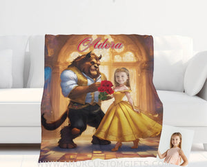 Blankets Personalized Belle 4 Photo Blanket | Custom Name & Face Girl Princess Blanket