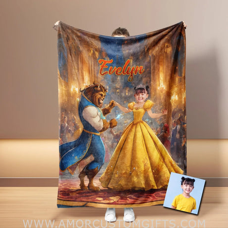 Blankets Personalized Belle 8 Photo Blanket | Custom Name & Face Girl Princess Blanket