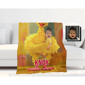 Personalized Big Bird Sesame Boy Photo Blanket Blankets