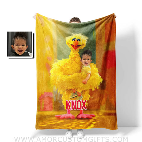 Personalized Big Bird Sesame Boy Photo Blanket Blankets