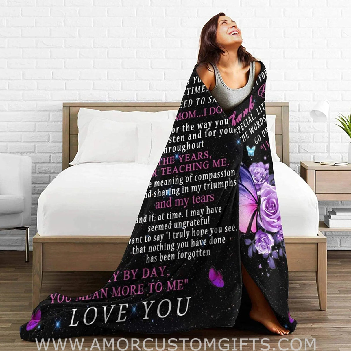 Blanket Personalized Blanket Birthday gift for Mom, To My Mom Blanket from Daughter Son, Flower Butterfly Ultra Soft Flannel Throw Blankets
