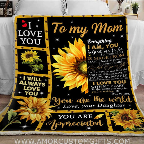 Blanket Personalized Blanket To My Mom Sunflower Blanket, To My Mom Blanket From Daughter, Sunflower Mother'S Day Blanket