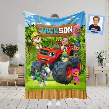 Blankets Personalized Blaze And The Monster Machines Blanket | Custom Face & Name Vehicle Boy Photo Blanket