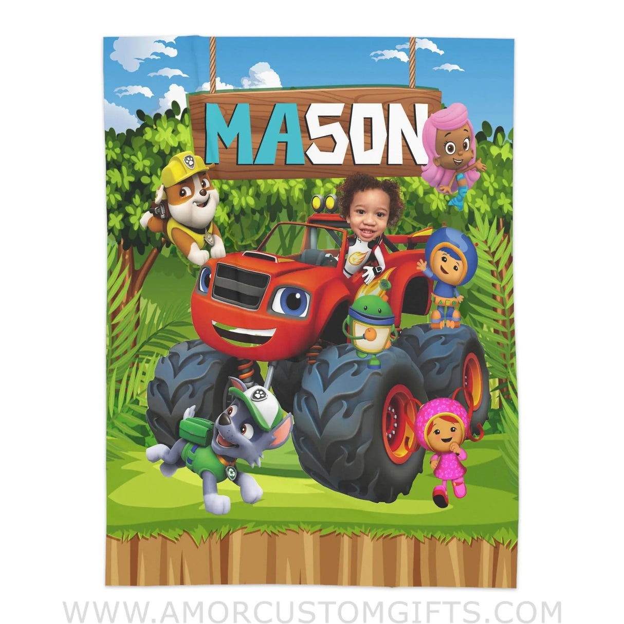 Blankets Personalized Blaze And The Monster Machines Blanket | Custom Face & Name Vehicle Boy Photo Blanket