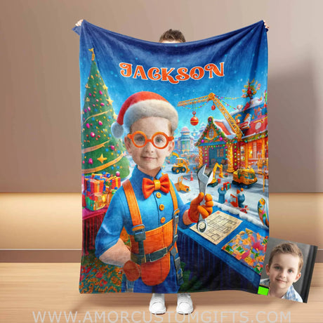 Blankets Personalized Blippi Xmas 1 Blanket | Custom Face & Name Christmas Boy Blanket